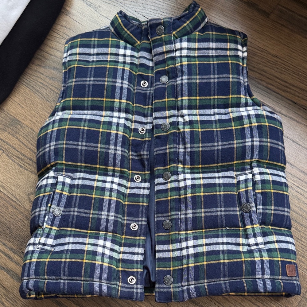 Janie and Jack Navy, Green & White Plaid Puffer Vest